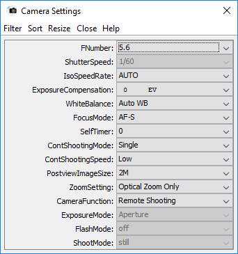Camera settings