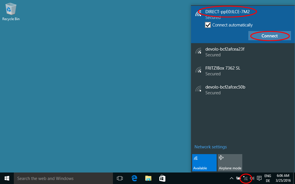 Search the network list
for the camera