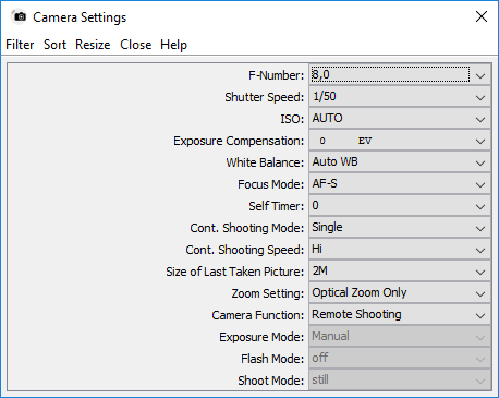 Camera
        Settings dialog